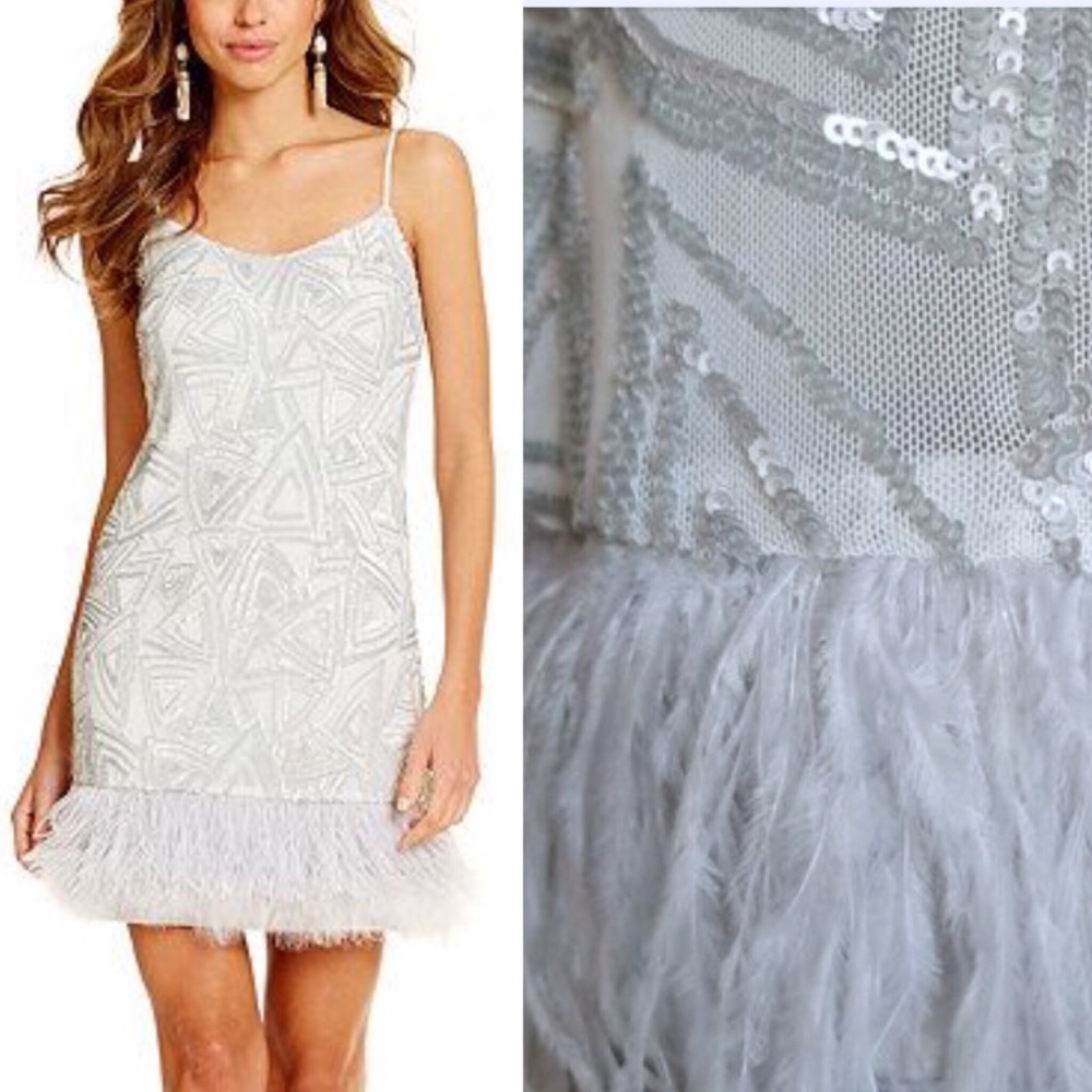Gianni Bini Kyra Silver Sequin Feather Dress